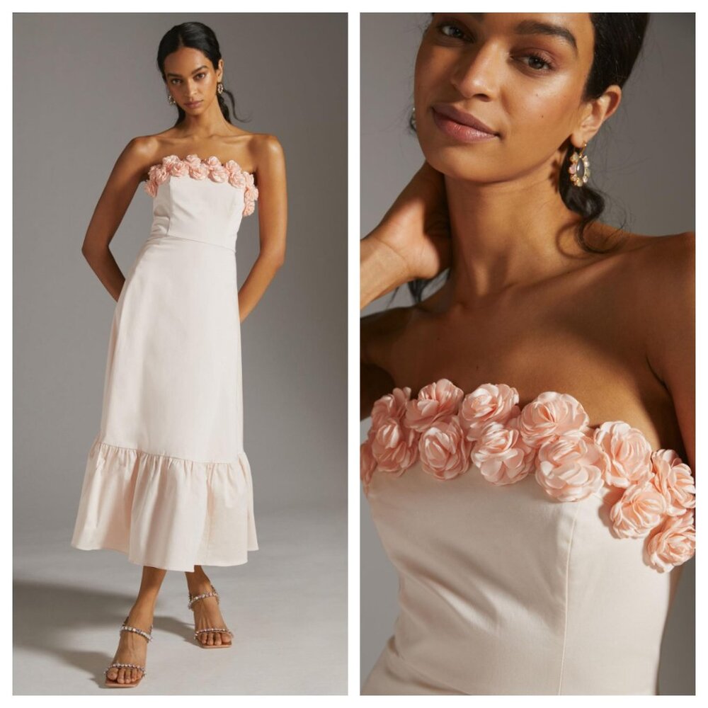 NWT Anthropologie Hutch Floral Hem Rosette Applique Maxi Dress 10 - Picture 6 of 8